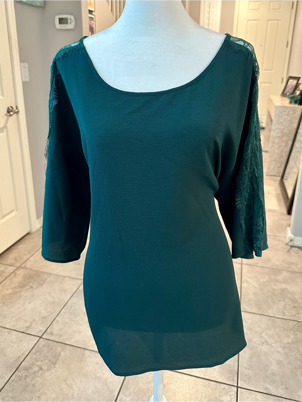 Bundle 4/$25 
West Kei Green Scoop Neck Top with Lace Sleeve Detail